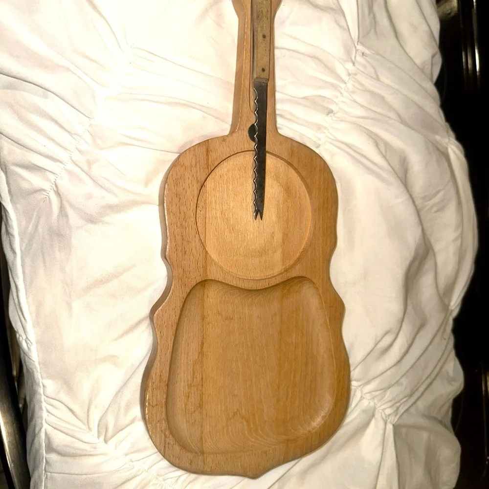 Wooden Guitar Shaped Cheese Board with Knife 6x 14 - Picture 7 of 8
